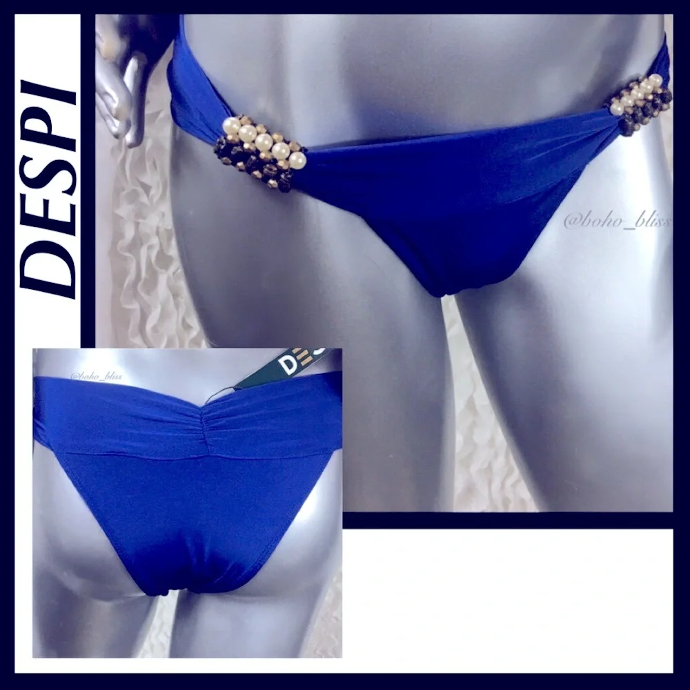 DESPI Nordstrom Royal Blue Pearl Beaded Bikini Bottom NWT